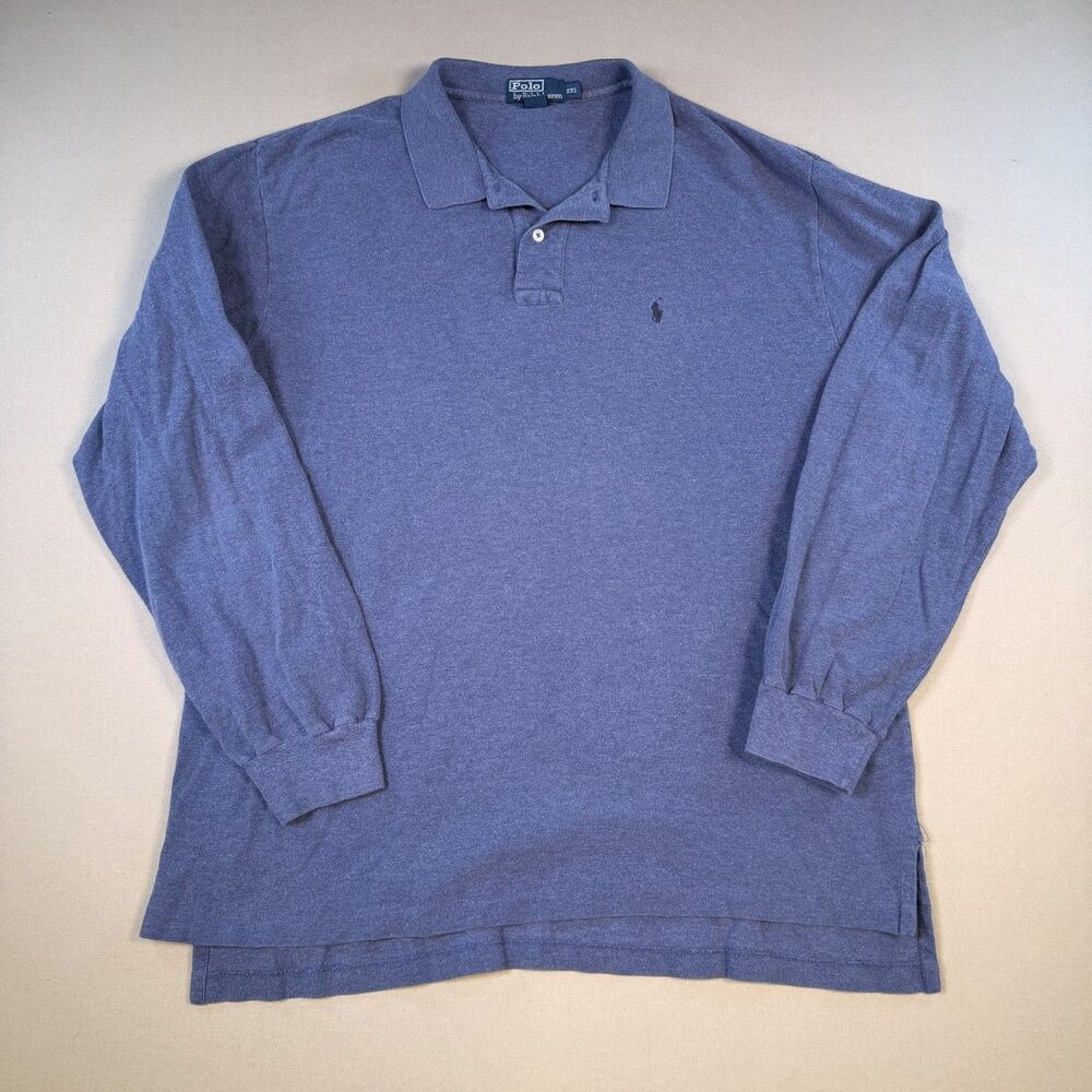 Polo Ralph Lauren Mens XXL Long Sleeve Polo Shirt Blue 100% Cotton Pony Logo